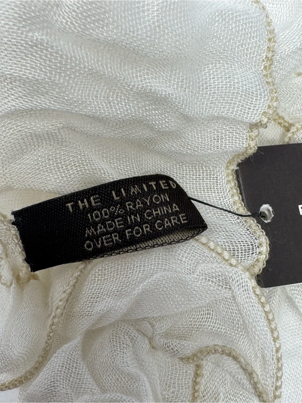 NWT! The Limited Ivory Rayon Knit Solid Rectangle Scarf Ruffle Trim 58”x12